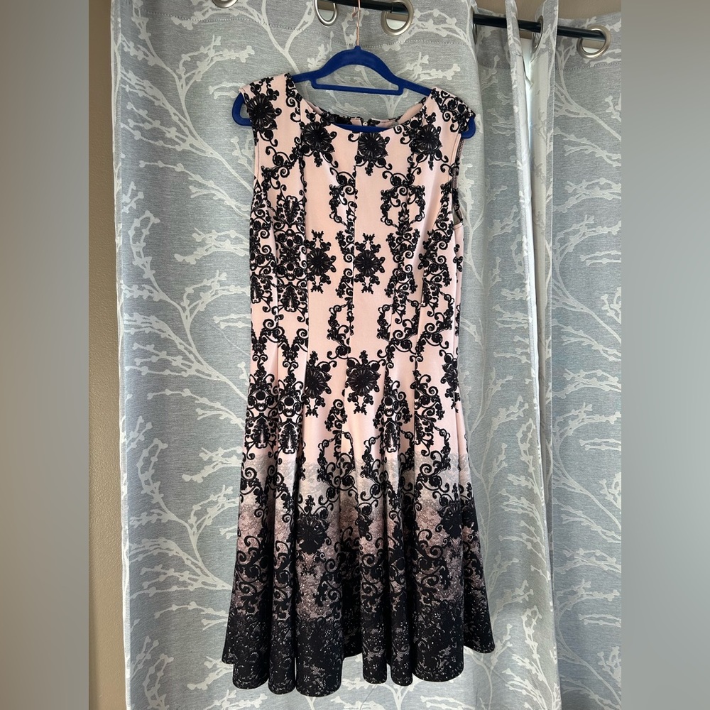 Lace print fit and flare dress